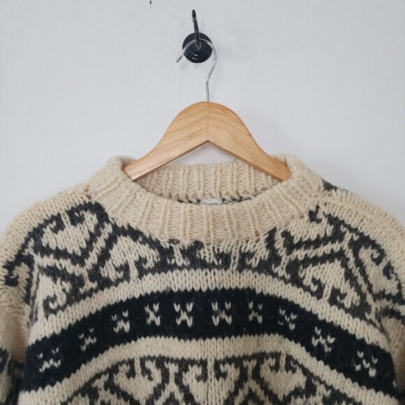 Womens Vintage Hand Made In Ecuador Sweater Handknit Geometric Ivory L/XL - Picture 2 of 6